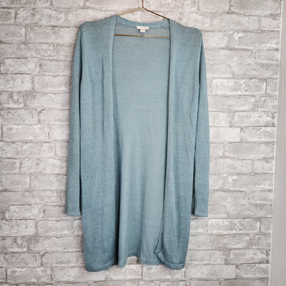 J. Jill Cardigan Tunic Light Teal Linen Blend Open Front Casual XS